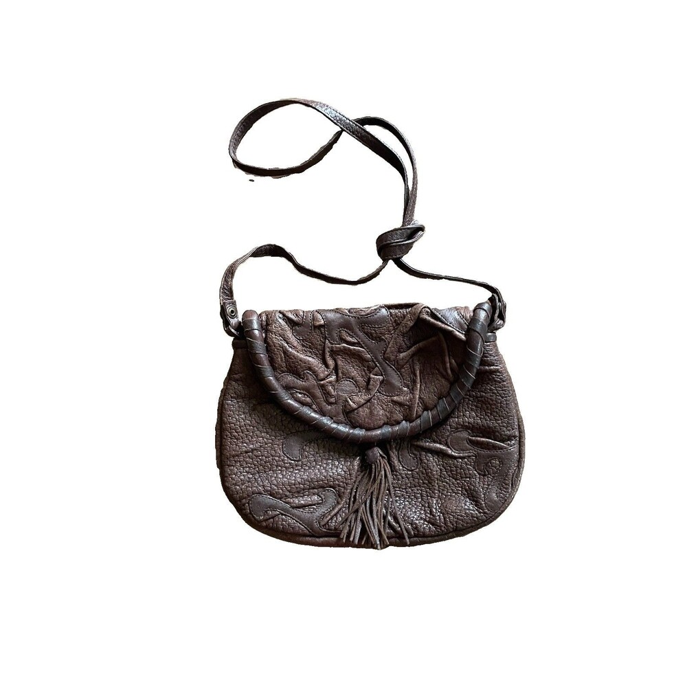VTG Czarda by IBIZA Japan Peccary Leather Shoulder Bag Brown Tassel Patchwork